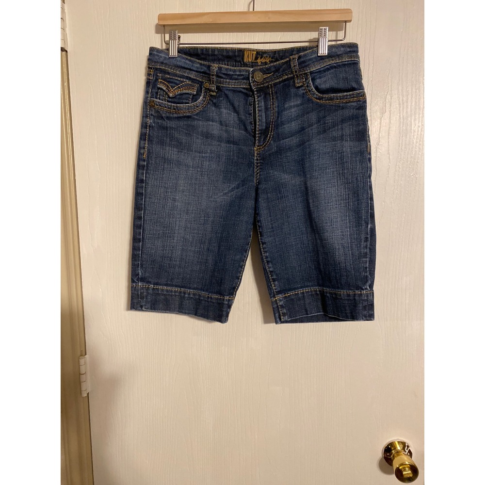 Kut from the Kloth Women Dark Wash Denim Bermuda Shorts Size 10 Flap Pocket 0743